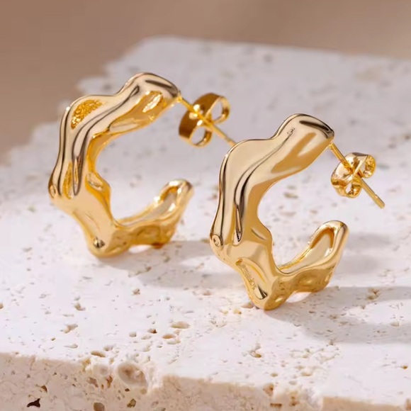 Zara Jewelry - Zara 18k Gold Color Plated Wave Design Gold Hoop Earrings